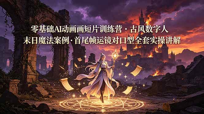（19078期）零基础AI动画短片训练营，古风数字人末日魔法案例，首尾帧运镜对口型全套实操讲解-知行阁轻创网-分享网络赚钱项目-全网首发副业项目实操平台-副业创业项目网