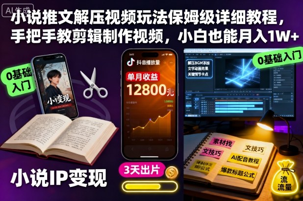 小说推文解压视频玩法保姆级详细教程，手把手教剪辑制作视频，小白也能月入1W+-知行阁轻创网-分享网络赚钱项目-全网首发副业项目实操平台-副业创业项目网