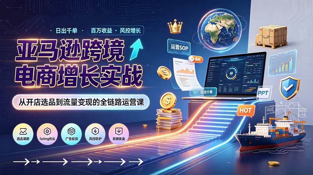 （19308期）亚马逊0-1孵化特训营8期：从注册风控到稳定日出千单实战，规避审核封店风险，标准化执行流程落地-知行阁轻创网-分享网络赚钱项目-全网首发副业项目实操平台-副业创业项目网