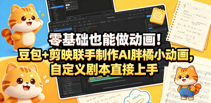 零基础也能做动画！豆包+剪映联手制作AI胖橘小动画，自定义剧本直接上手-知行阁轻创网-分享网络赚钱项目-全网首发副业项目实操平台-副业创业项目网