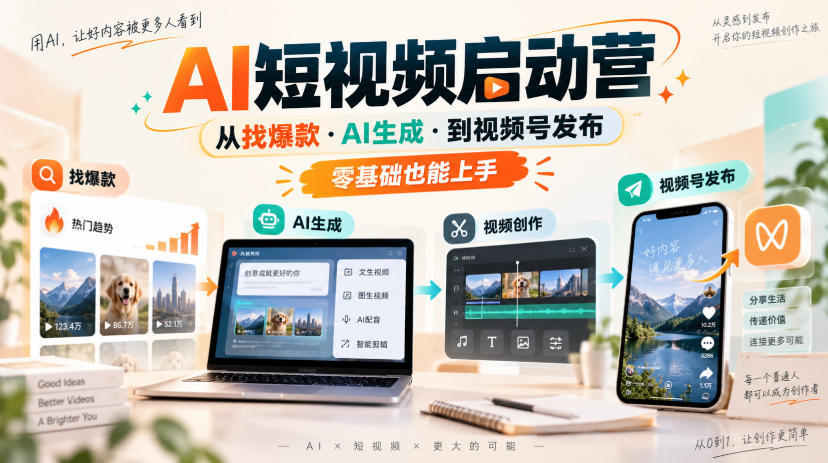 AI短视频启动营，从找爆款·AI生成·到视频号发布，零基础也能上手-知行阁轻创网-分享网络赚钱项目-全网首发副业项目实操平台-副业创业项目网