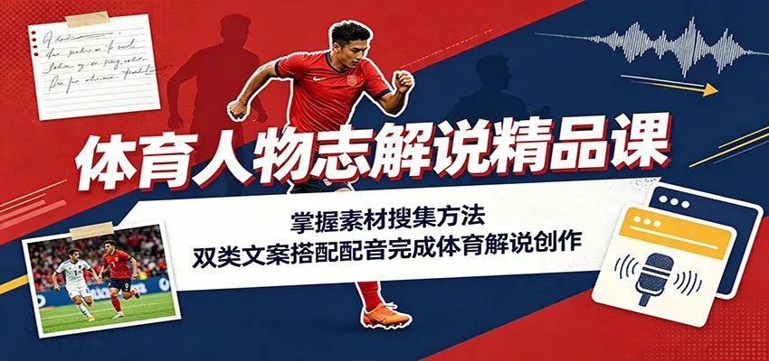 体育人物志解说精品课:掌握素材搜集方法,双类文案搭配配音完成体育解说创作-知行阁轻创网-分享网络赚钱项目-全网首发副业项目实操平台-副业创业项目网