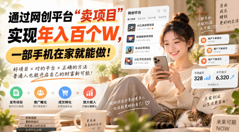靠卖网创项目变现，一年拿下百万收益！一台手机就能操作！-知行阁轻创网-分享网络赚钱项目-全网首发副业项目实操平台-副业创业项目网