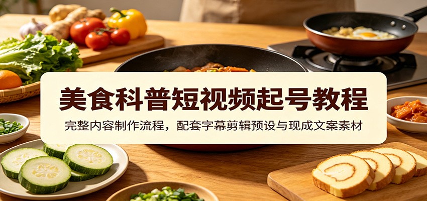 美食科普短视频起号教程：完整内容制作流程，配套字幕剪辑预设与现成文案素材-知行阁轻创网-分享网络赚钱项目-全网首发副业项目实操平台-副业创业项目网