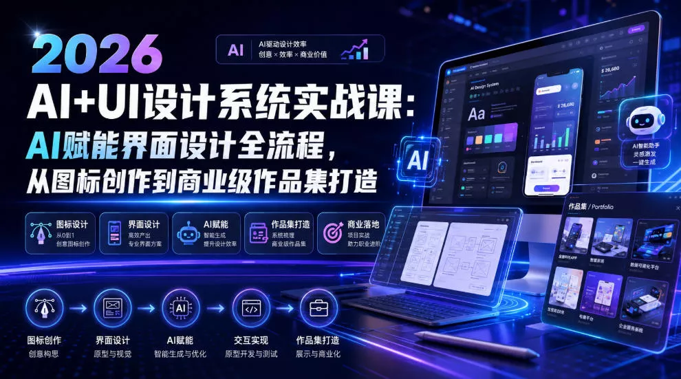 2026 AI+UI设计系统实战课:AI赋能界面设计全流程,从图标创作到商业级作品集打造-知行阁轻创网-分享网络赚钱项目-全网首发副业项目实操平台-副业创业项目网