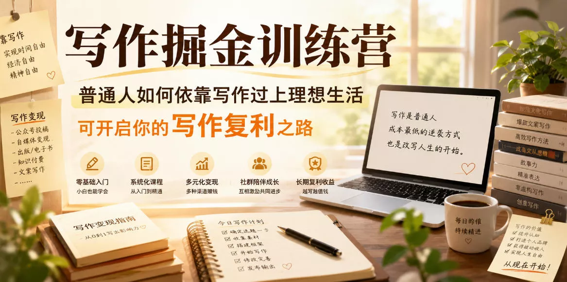 写作掘金训练营,普通人如何依靠写作过上理想生活,可开启你的写作复利之路(更新6月)-知行阁轻创网-分享网络赚钱项目-全网首发副业项目实操平台-副业创业项目网