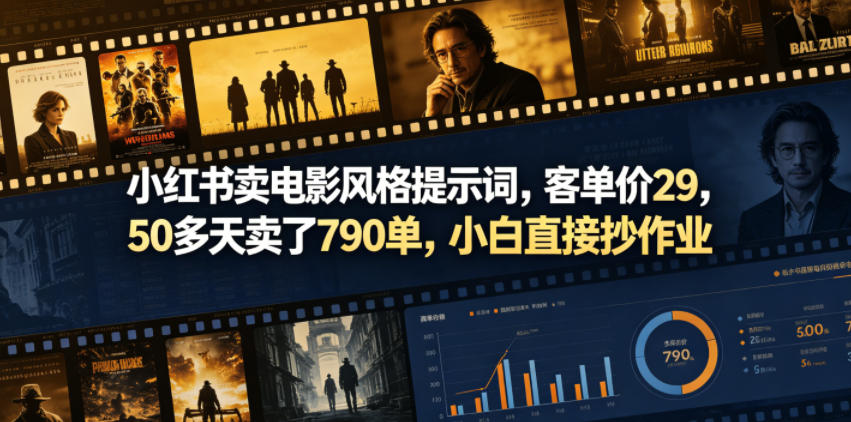 小红书卖电影风格提示词，客单价29，50多天卖了790单，小白直接抄作业！-知行阁轻创网-分享网络赚钱项目-全网首发副业项目实操平台-副业创业项目网