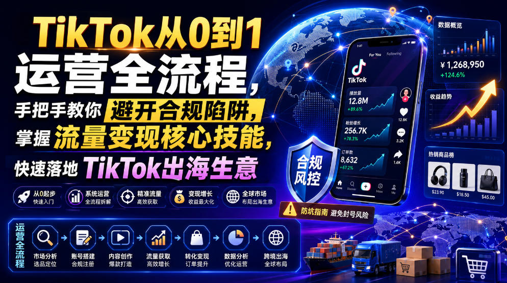 TikTok从0到1运营全流程，手把手教你避开合规陷阱，掌握流量变现核心技能，快速落地TikTok出海生意（更新8月）-知行阁轻创网-分享网络赚钱项目-全网首发副业项目实操平台-副业创业项目网
