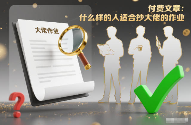 付费文章:什么样的人适合抄大佬的作业?-知行阁轻创网-分享网络赚钱项目-全网首发副业项目实操平台-副业创业项目网