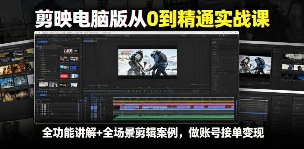 剪映电脑版从0到精通实战课，全功能讲解+全场景剪辑案例，做账号接单变现-知行阁轻创网-分享网络赚钱项目-全网首发副业项目实操平台-副业创业项目网