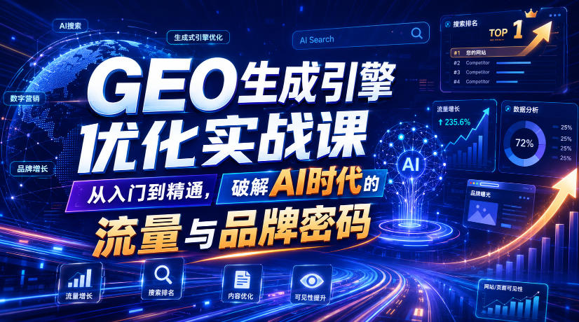 GEO生成引擎优化实战课,从入门到精通,破解AI时代的流量与品牌密码-知行阁轻创网-分享网络赚钱项目-全网首发副业项目实操平台-副业创业项目网