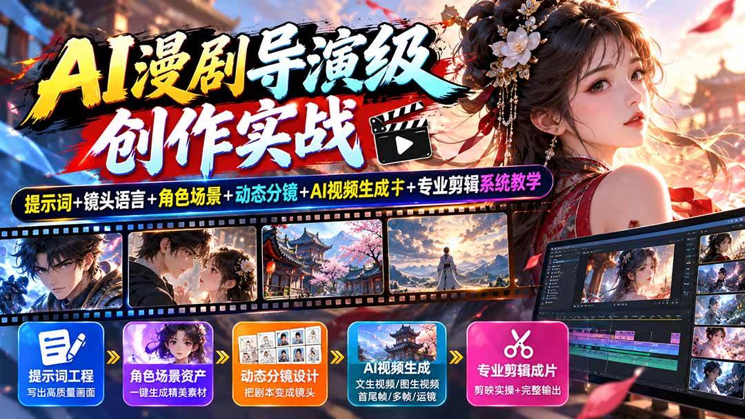 （20814期）AI漫剧导演级创作实战：提示词+镜头语言+角色场景+动态分镜+AI视频生成+专业剪辑系统教学-知行阁轻创网-分享网络赚钱项目-全网首发副业项目实操平台-副业创业项目网
