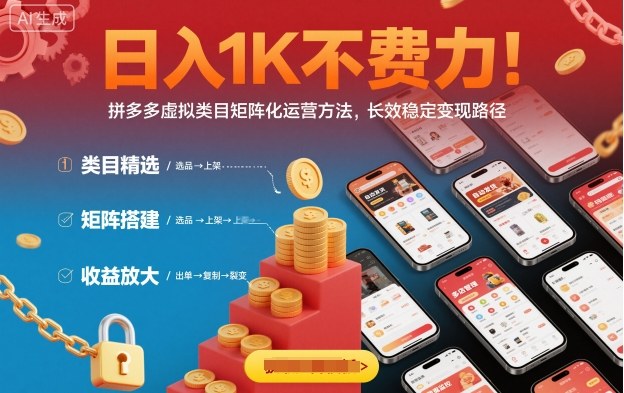 日入1K不费力！拼多多虚拟类目矩阵化运营方法，长效稳定变现路径-知行阁轻创网-分享网络赚钱项目-全网首发副业项目实操平台-副业创业项目网