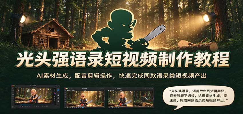 光头强语录短视频制作教程：AI素材生成，配音剪辑操作，快速完成同款语录类短视频产出-知行阁轻创网-分享网络赚钱项目-全网首发副业项目实操平台-副业创业项目网