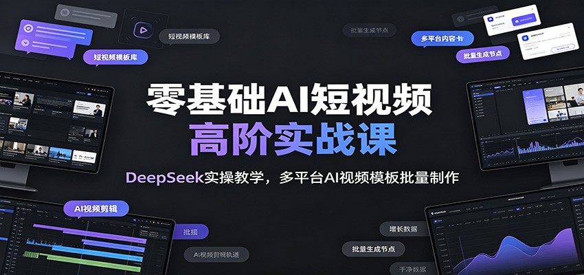 零基础AI短视频高阶实战课：DeepSeek实操教学，多平台AI视频模板批量制作-知行阁轻创网-分享网络赚钱项目-全网首发副业项目实操平台-副业创业项目网