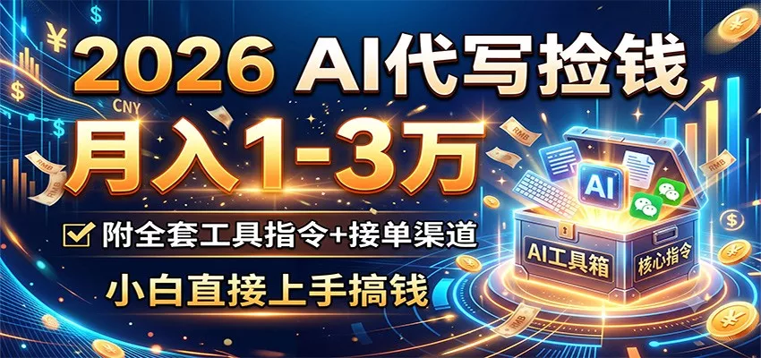 2026 AI代写捡钱，月入1-3万，附全套工具指令+接单渠道，小白直接上手搞钱-知行阁轻创网-分享网络赚钱项目-全网首发副业项目实操平台-副业创业项目网