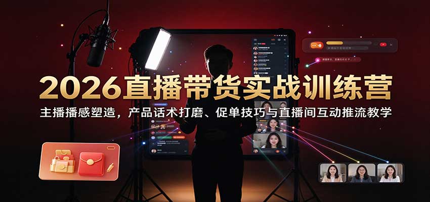 2026直播带货实战训练营：主播播感塑造，产品话术打磨、促单技巧与直播间互动推流教学-知行阁轻创网-分享网络赚钱项目-全网首发副业项目实操平台-副业创业项目网