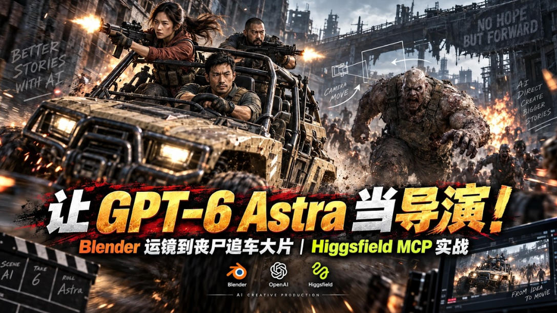 让GPT-6 Astra当导演！Blender运镜到丧尸追车大片｜Higgsfield MCP实战-知行阁轻创网-分享网络赚钱项目-全网首发副业项目实操平台-副业创业项目网