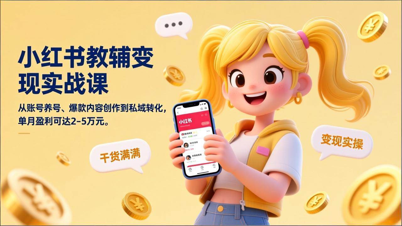 （17334期）小红书教辅变现实战课，从账号养号、爆款内容创作到私域转化，单月盈利可达2-5万元-知行阁轻创网-分享网络赚钱项目-全网首发副业项目实操平台-副业创业项目网