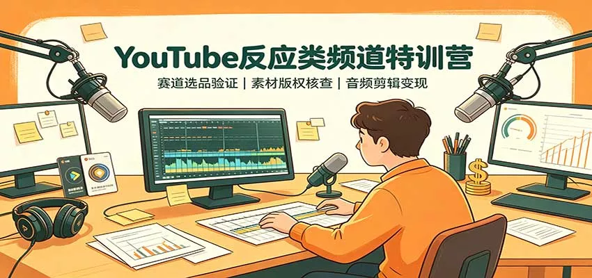 YouTube反应类频道特训营：赛道选品验证，素材版权核查，音频剪辑变现-知行阁轻创网-分享网络赚钱项目-全网首发副业项目实操平台-副业创业项目网
