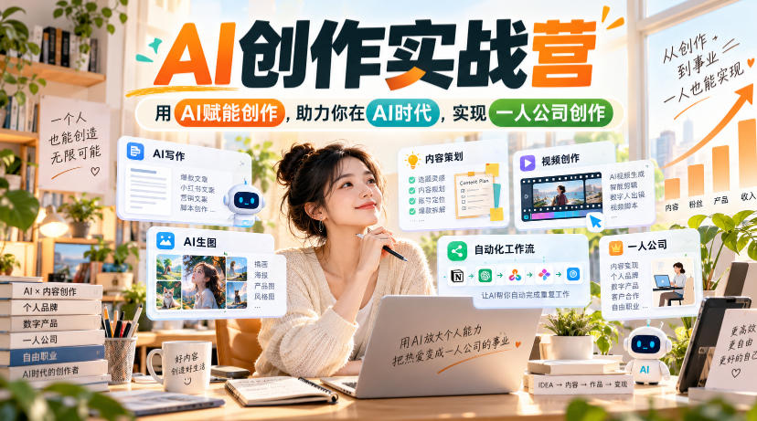 AI创作实战营，用AI赋能创作，助力你在AI时代，实现一人公司创作-知行阁轻创网-分享网络赚钱项目-全网首发副业项目实操平台-副业创业项目网