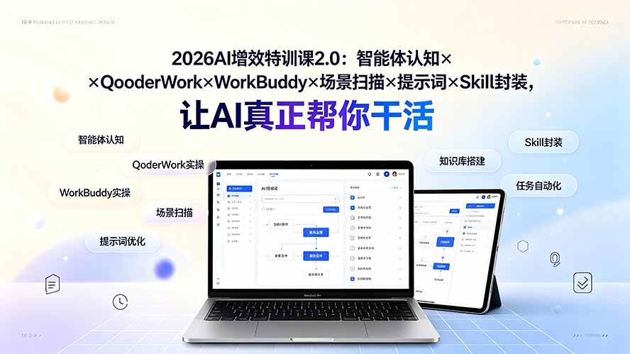 (19368期)2026AI增效特训课2.0:智能体认知×QoderWork×WorkBuddy×场景扫描×提示词×Skill封装,让AI真正帮你干活-知行阁轻创网-分享网络赚钱项目-全网首发副业项目实操平台-副业创业项目网