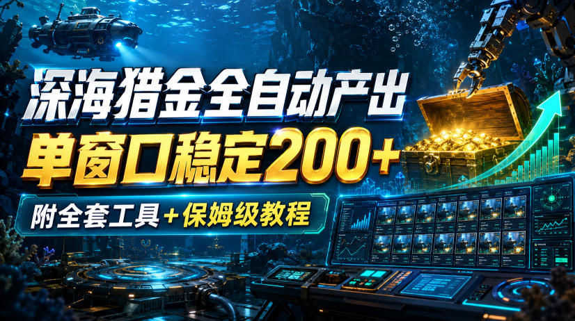 深海猎金全自动产出，单窗口稳定200+，附全套工具+保姆级教程【揭秘】-知行阁轻创网-分享网络赚钱项目-全网首发副业项目实操平台-副业创业项目网