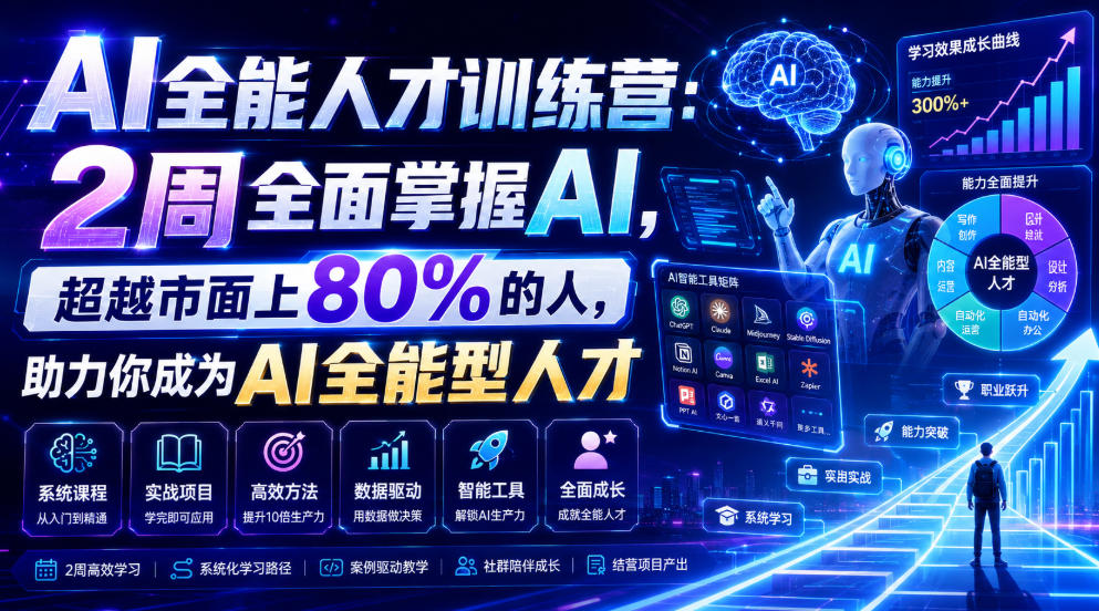 AI全能人才训练营：2周全面掌握AI，超越市面上80%的人，助力你成为AI全能型人才-知行阁轻创网-分享网络赚钱项目-全网首发副业项目实操平台-副业创业项目网