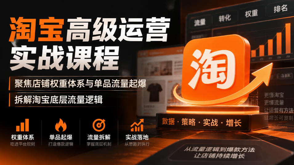 淘宝高级运营实战课程，聚焦店铺权重体系与单品流量起爆，拆解淘宝底层流量逻辑-知行阁轻创网-分享网络赚钱项目-全网首发副业项目实操平台-副业创业项目网