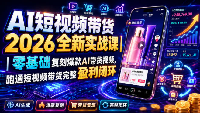 AI短视频带货2026全新实战课｜零基础复刻爆款AI带货视频，跑通短视频带货完整盈利闭环-知行阁轻创网-分享网络赚钱项目-全网首发副业项目实操平台-副业创业项目网