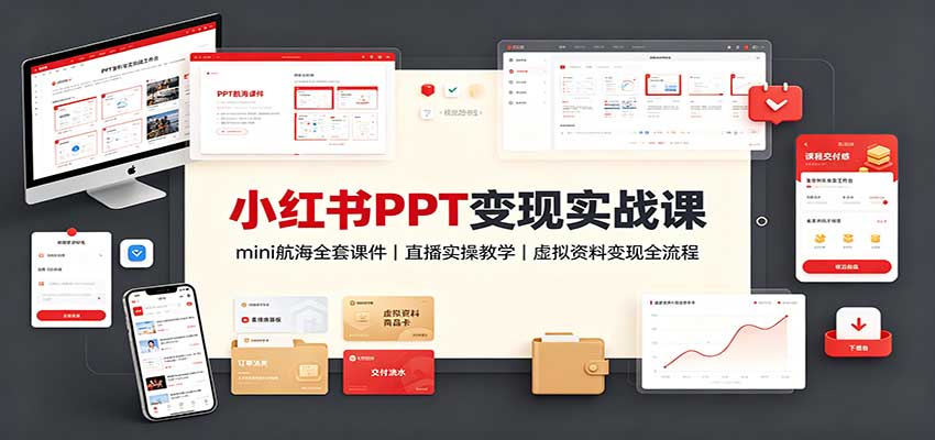 小红书PPT变现实战课：mini航海全套课件+直播实操教学，虚拟资料变现全流程-知行阁轻创网-分享网络赚钱项目-全网首发副业项目实操平台-副业创业项目网