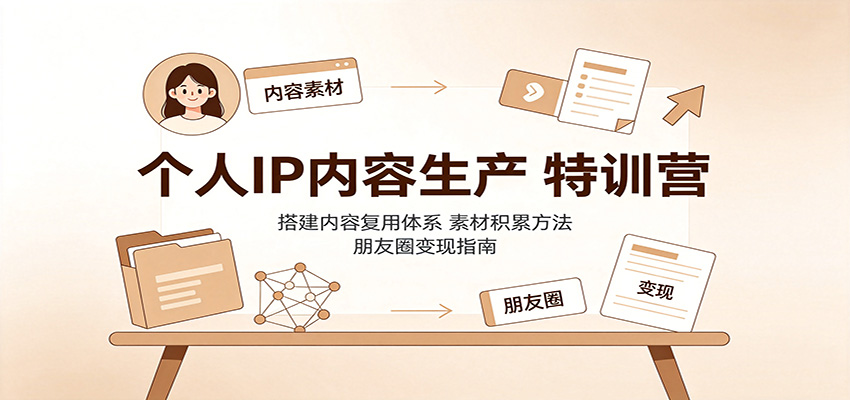 个人IP内容生产特训营：搭建内容复用体系，素材积累方法，朋友圈变现指南-知行阁轻创网-分享网络赚钱项目-全网首发副业项目实操平台-副业创业项目网