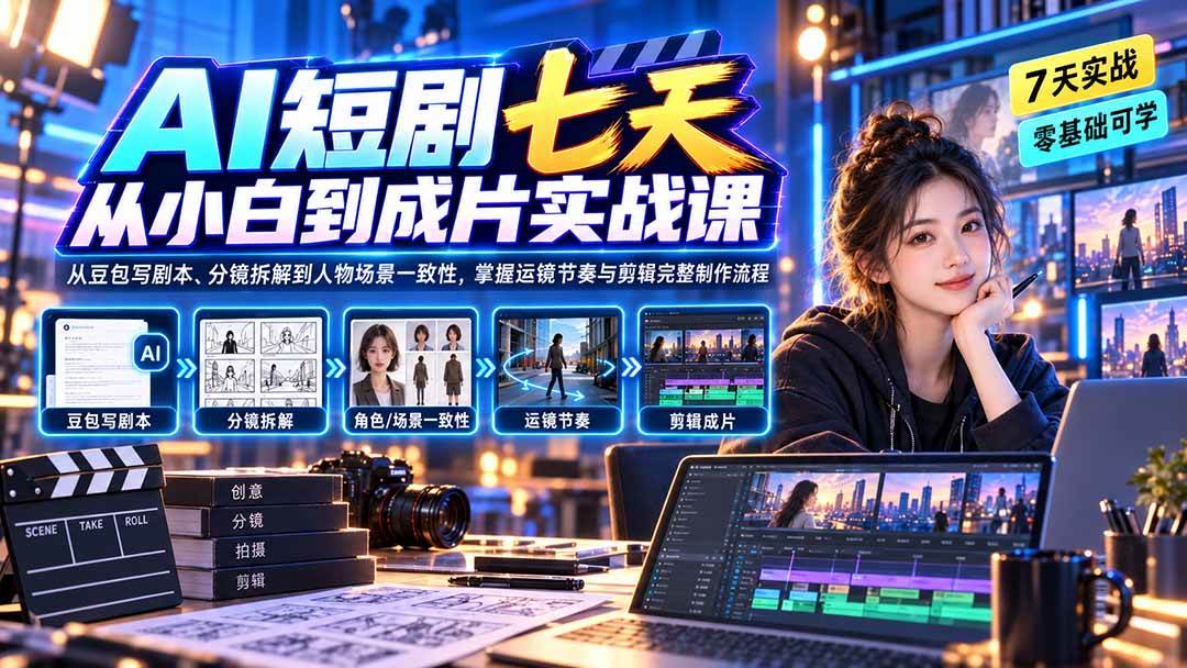 （20329期）AI短剧七天从小白到成片实战课：从豆包写剧本、分镜拆解到人物场景一致性，掌握运镜节奏与剪辑完整制作流程-知行阁轻创网-分享网络赚钱项目-全网首发副业项目实操平台-副业创业项目网