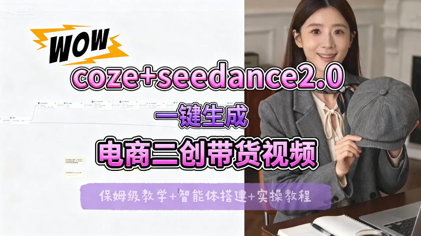 【Coze工作流搭建实操教程】seedance2.0+coze一键生成电商二创带货视频，全流程保姆级教学-知行阁轻创网-分享网络赚钱项目-全网首发副业项目实操平台-副业创业项目网