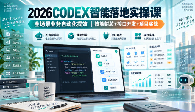 2026Codex智能落地实操课，全场景业务自动化提效，技能封装+接口开发+项目实战-知行阁轻创网-分享网络赚钱项目-全网首发副业项目实操平台-副业创业项目网