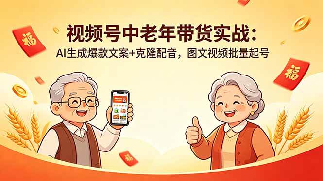 (18396期)视频号中老年带货实战:AI生成爆款文案+克隆配音,图文视频批量起号-知行阁轻创网-分享网络赚钱项目-全网首发副业项目实操平台-副业创业项目网