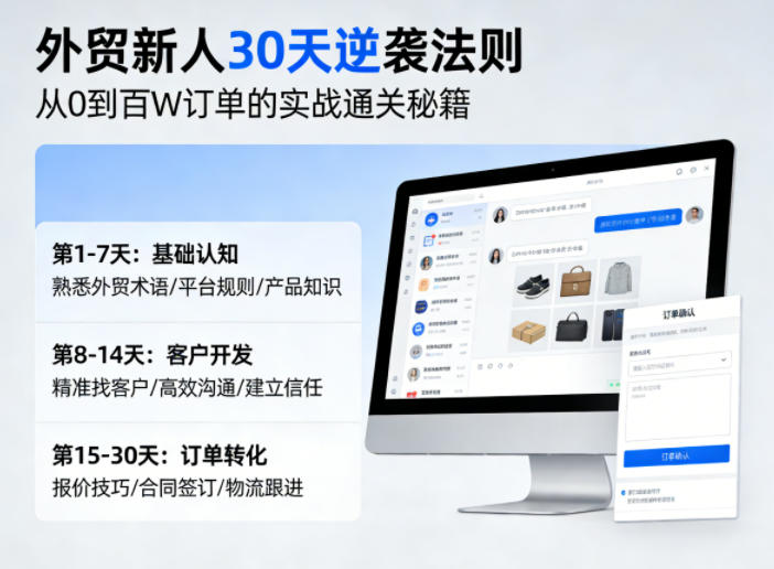 外贸新人30天逆袭法则，教你从0到百W订单的实战通关秘籍-知行阁轻创网-分享网络赚钱项目-全网首发副业项目实操平台-副业创业项目网