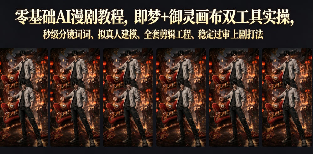 零基础AI漫剧教程，即梦+御灵画布双工具实操，秒级分镜提示词、拟真人建模、全套剪辑工程、稳定过审上剧打法-知行阁轻创网-分享网络赚钱项目-全网首发副业项目实操平台-副业创业项目网