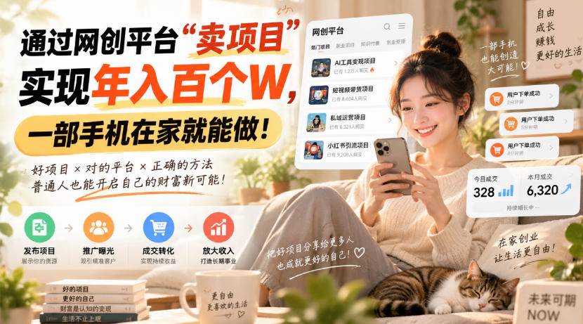 （20445期）通过网创平台“卖项目”实现年入百万，一部手机在家就能做！-知行阁轻创网-分享网络赚钱项目-全网首发副业项目实操平台-副业创业项目网
