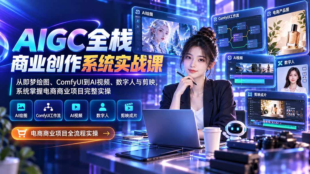 （20342期）AIGC全栈商业创作系统实战课：从即梦绘图、ComfyUI到AI视频、数字人与剪映，系统掌握电商商业项目完整实操-知行阁轻创网-分享网络赚钱项目-全网首发副业项目实操平台-副业创业项目网