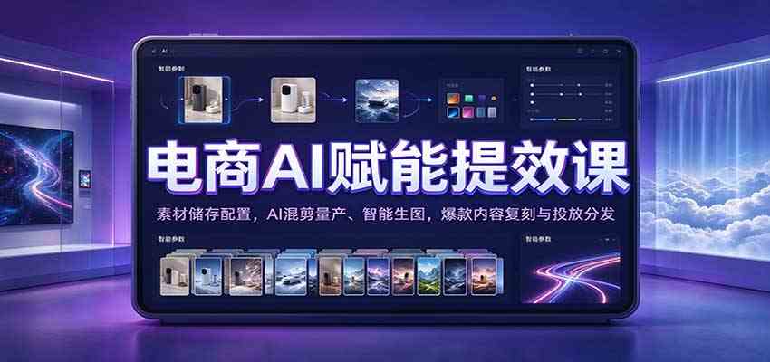 电商AI赋能提效课：素材储存配置，AI混剪量产、智能生图，爆款内容复刻与投放分发-知行阁轻创网-分享网络赚钱项目-全网首发副业项目实操平台-副业创业项目网