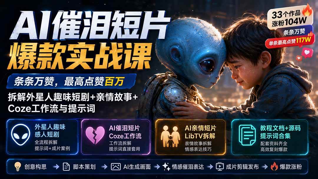 (20038期)AI催泪短片爆款实战课:条条万赞,最高点赞百万,拆解外星人趣味短剧+亲情故事+Coze工作流与提示词 (20038期)AI催泪短片爆款实战课:条条万赞,最高点赞百万,拆解外星人趣味短剧+亲情故事+Coze工作流与提示词