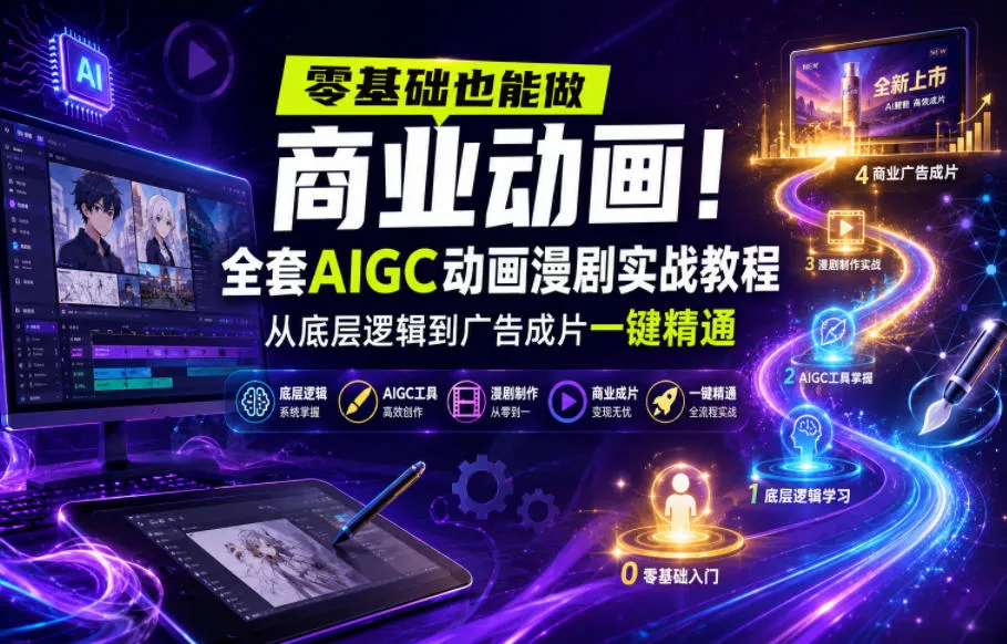 零基础也能做商业动画！全套AIGC动画漫剧实战教程，从底层逻辑到广告成片一键精通-知行阁轻创网-分享网络赚钱项目-全网首发副业项目实操平台-副业创业项目网