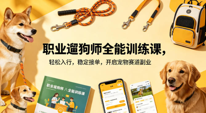 职业遛狗师全能训练课，轻松入行，稳定接单，开启宠物赛道副业-知行阁轻创网-分享网络赚钱项目-全网首发副业项目实操平台-副业创业项目网
