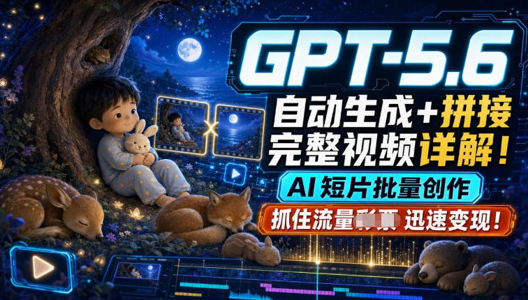 GPT-5.6自动生成＋拼接完整视频详解，AI短片批量创作，抓住流量迅速变现！-知行阁轻创网-分享网络赚钱项目-全网首发副业项目实操平台-副业创业项目网