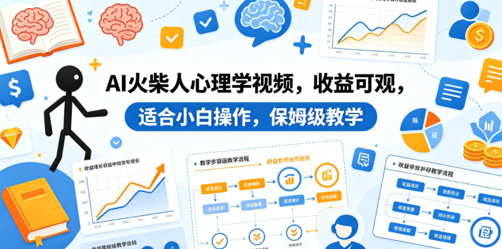 AI火柴人心理学视频，收益可观，适合小白操作，保姆级教学-知行阁轻创网-分享网络赚钱项目-全网首发副业项目实操平台-副业创业项目网