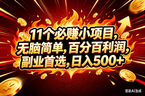 （18245期）11个必赚钱的小项目，百分百赚米，无脑简单，副业首选，日入300+-知行阁轻创网-分享网络赚钱项目-全网首发副业项目实操平台-副业创业项目网