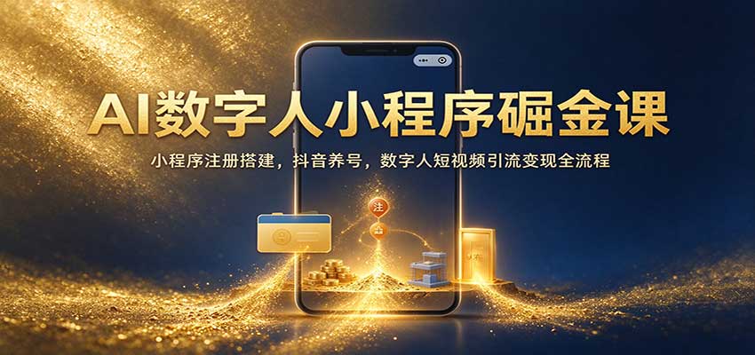 AI数字人小程序掘金课：小程序注册搭建，抖音养号，数字人短视频引流变现全流程-知行阁轻创网-分享网络赚钱项目-全网首发副业项目实操平台-副业创业项目网