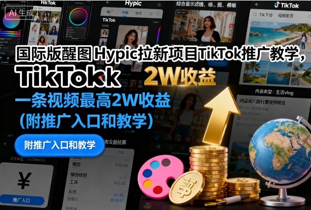 国际版醒图Hypic拉新项目TikTok推广教学，一条视频最高2W收益（附推广入口和教学）-知行阁轻创网-分享网络赚钱项目-全网首发副业项目实操平台-副业创业项目网