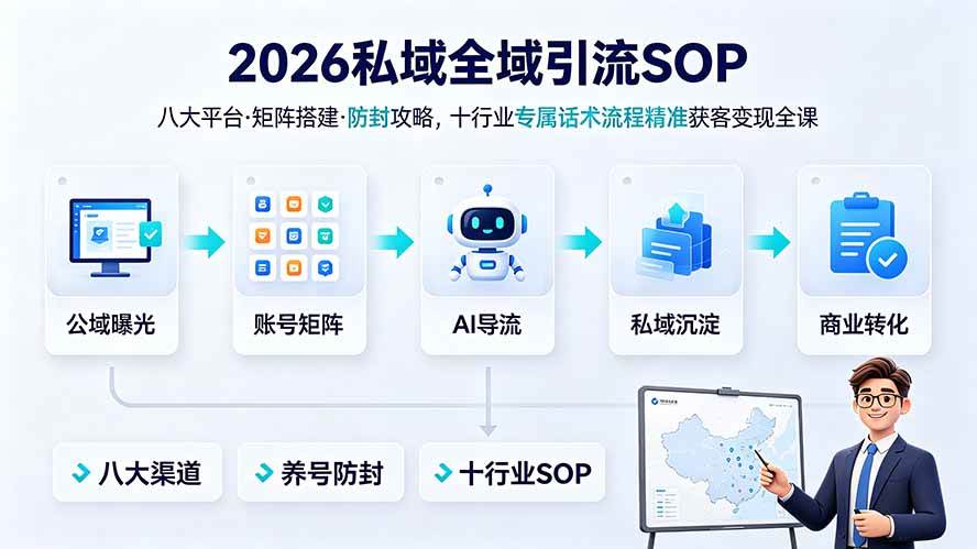 （19248期） 2026私域全域引流SOP｜八大平台·矩阵搭建·防封攻略，十行业专属话术流程精准获客变现全课-知行阁轻创网-分享网络赚钱项目-全网首发副业项目实操平台-副业创业项目网
